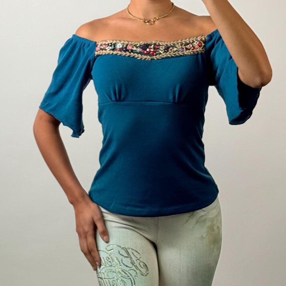 Blue Embroidered Top L